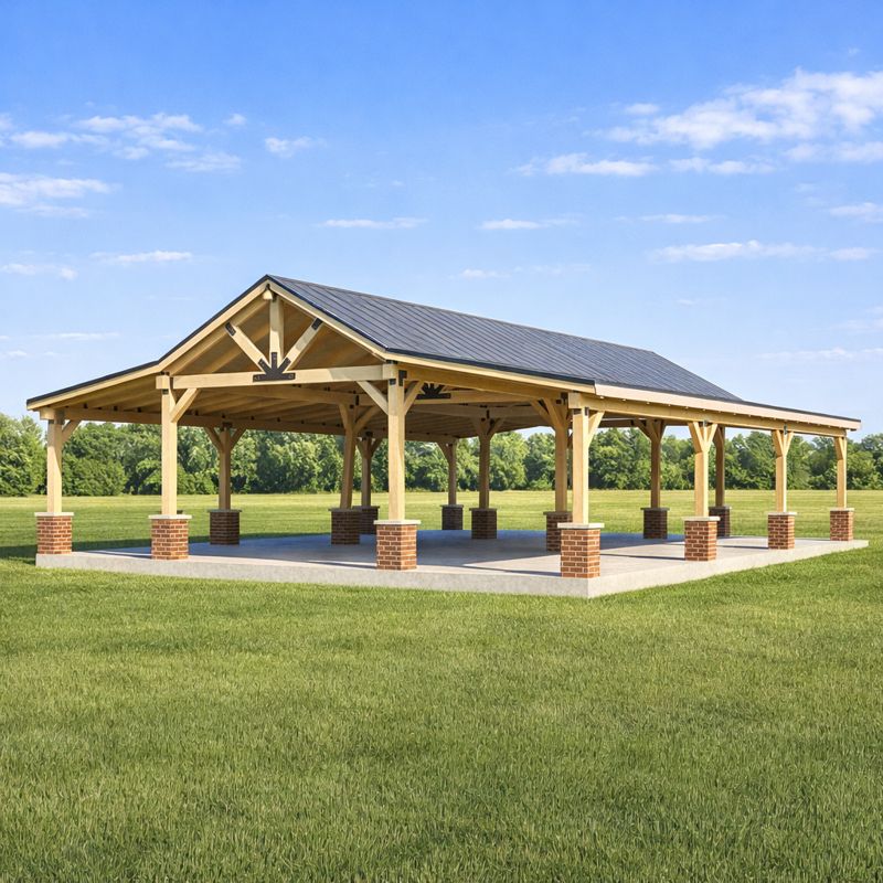 Timber Framed Pavilion Plans, 36'x57' Gazebo Designs, Outdoor Wood Structures Pergola side visual