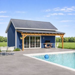 Pool Houses & Cabanas Plans- Backyard Shed with Covered Porch side