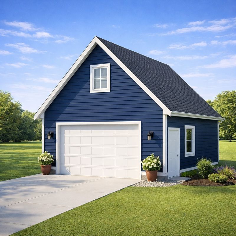 Compact 2-Car Garage Design with Upper-Level Loft