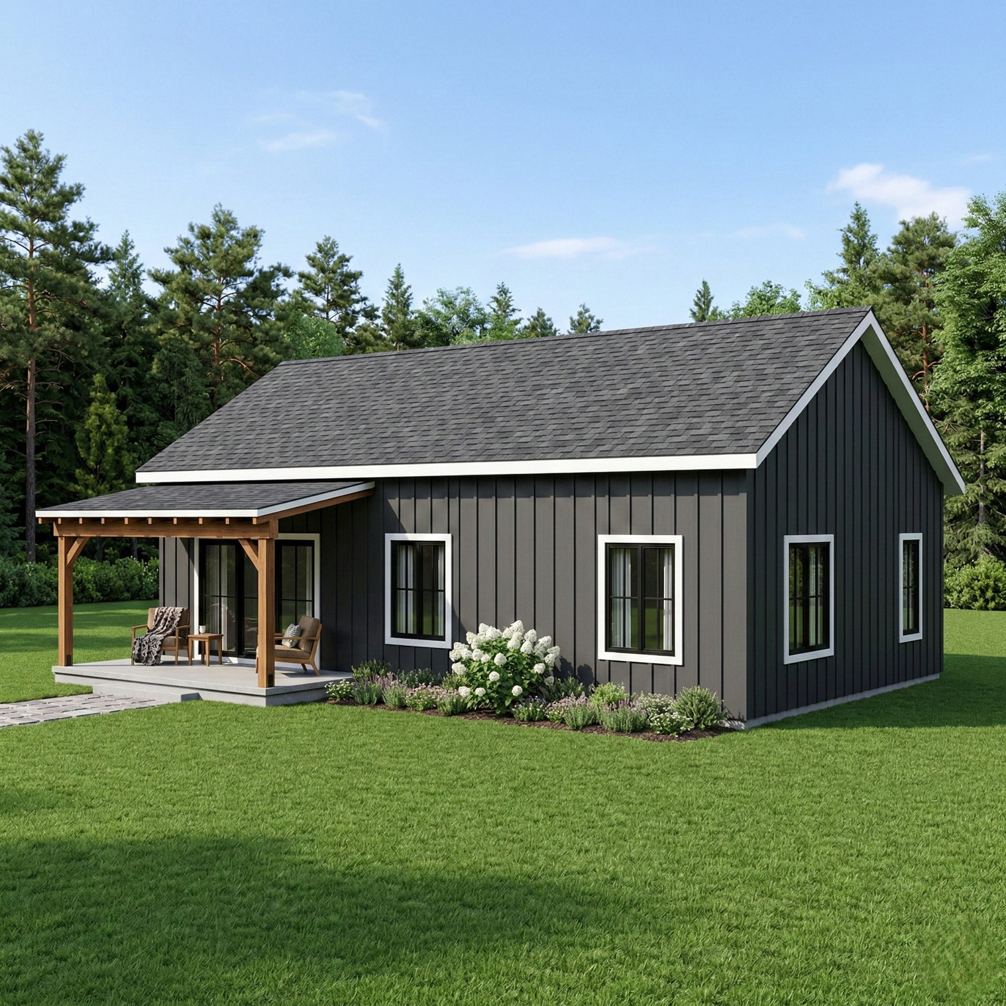 Cozy 2 Bedroom Cabin Plan with Covered Porch-20'x40' Cottage Blueprints - Image 3