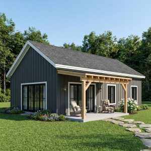 Cozy 2 Bedroom Cabin Plan with Covered Porch-20'x40' Cottage Blueprints