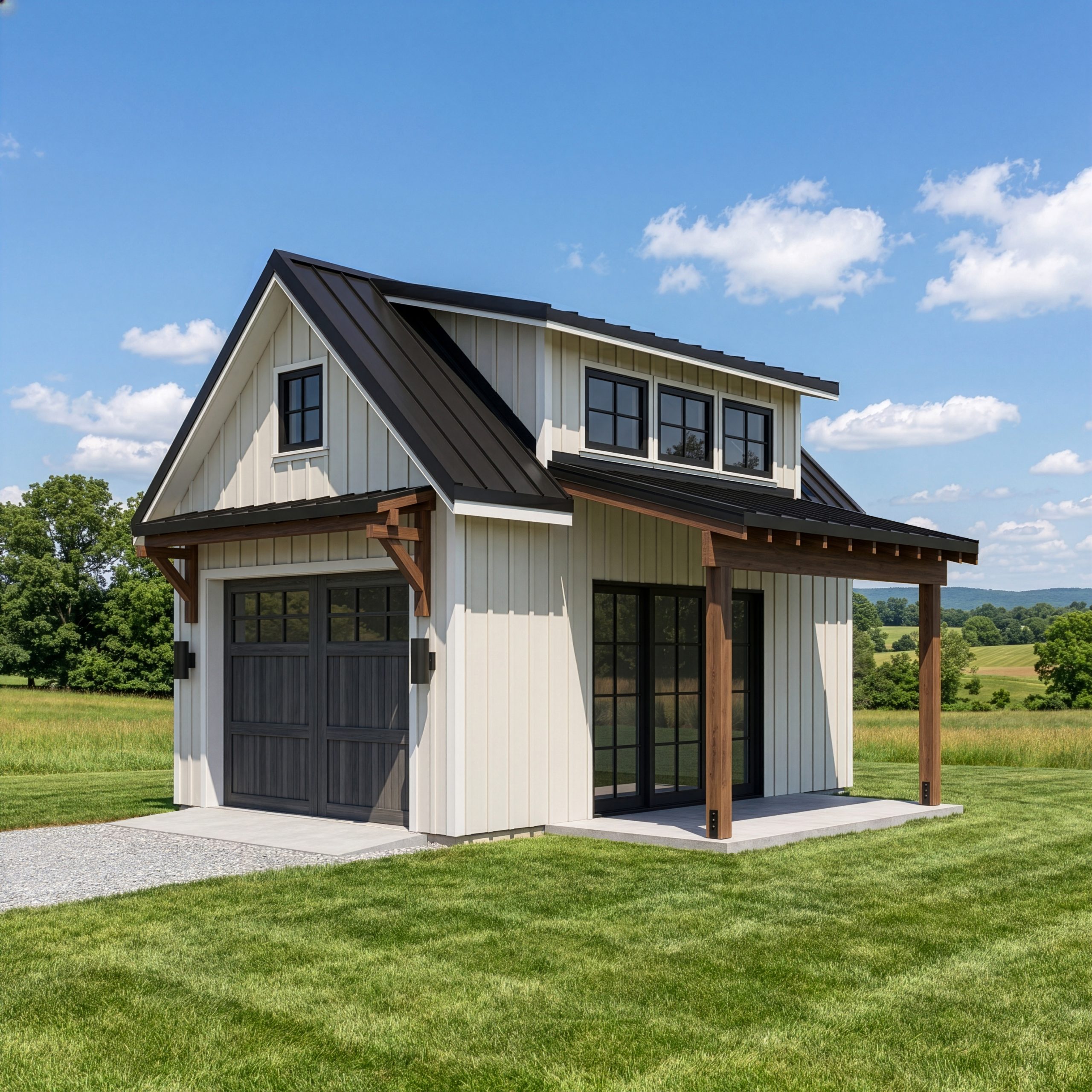 Modern Farmhouse Garage plans with Loft and Covered Porch