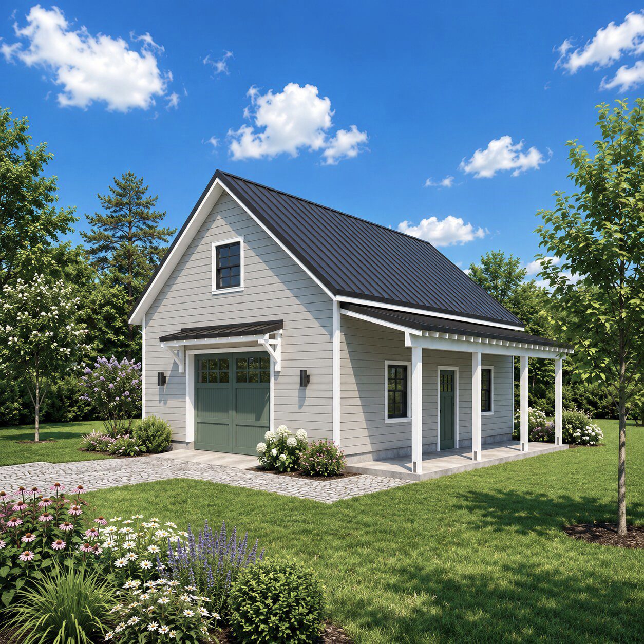 Detached Loft Garage Plans-Modern Farmhouse Garage Blueprints with Covered Porch