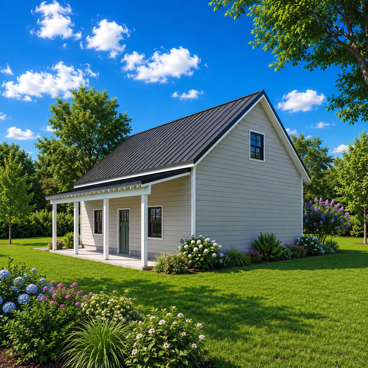 Detached Loft Garage Plans-Modern Farmhouse Garage Blueprints with Covered Porch - Image 4