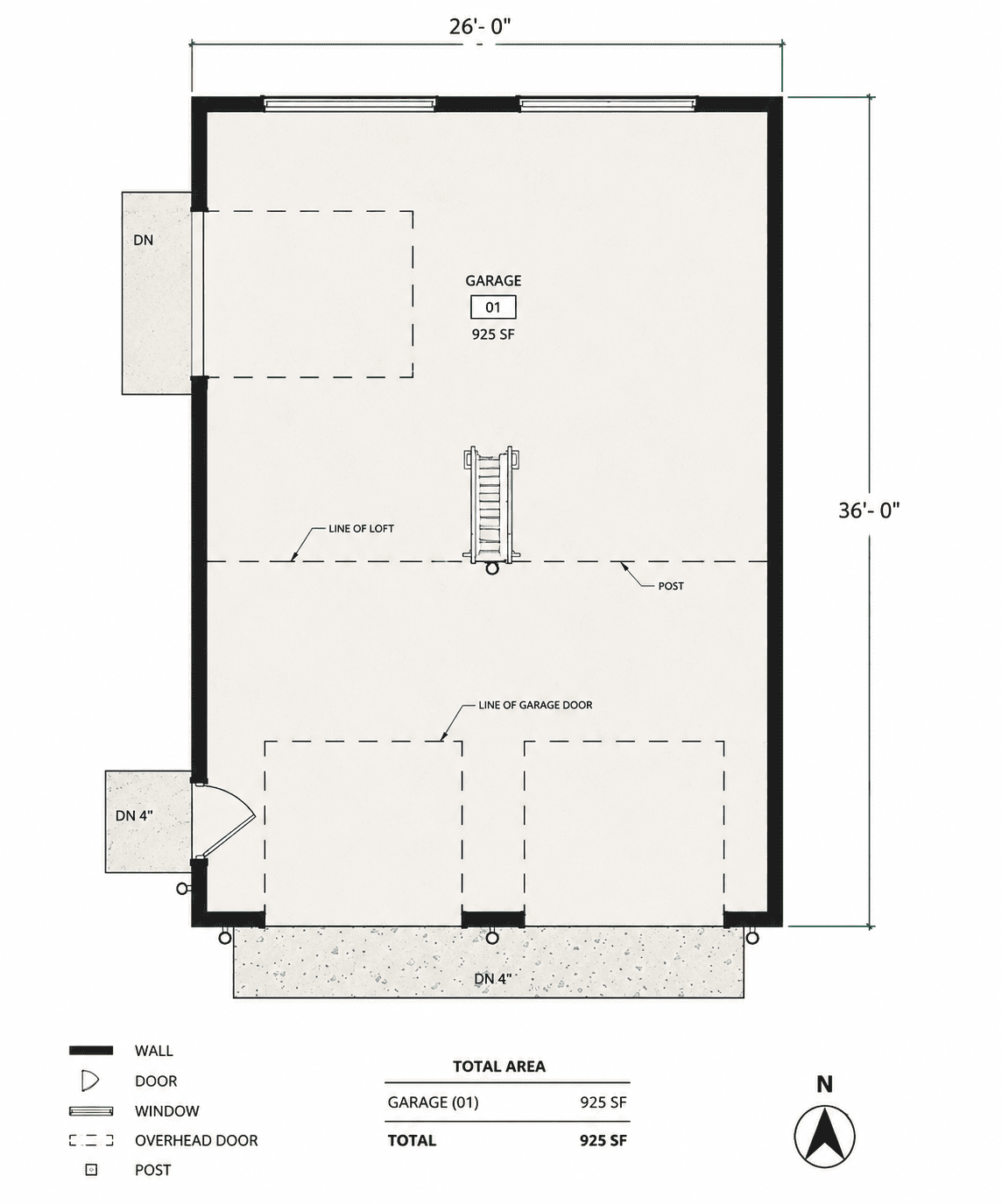 Two Car Garage Plan 26'x38', Detached Shed Roof Garage with Loft Blueprints - Image 2