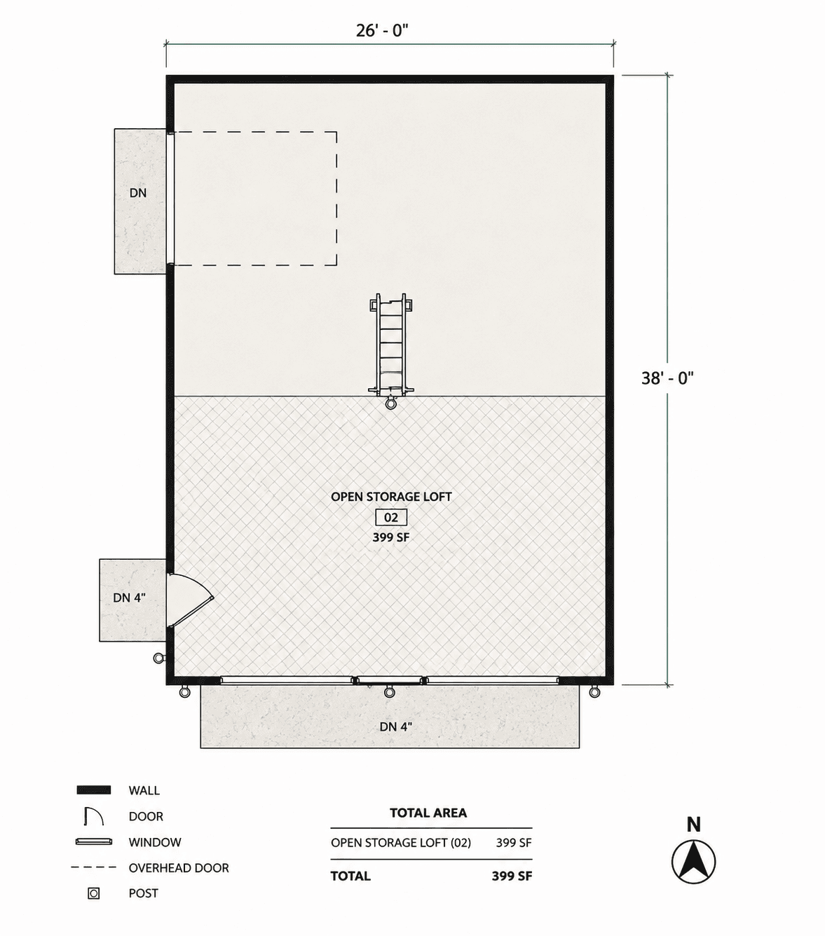 Two Car Garage Plan 26'x38', Detached Shed Roof Garage with Loft Blueprints - Image 3